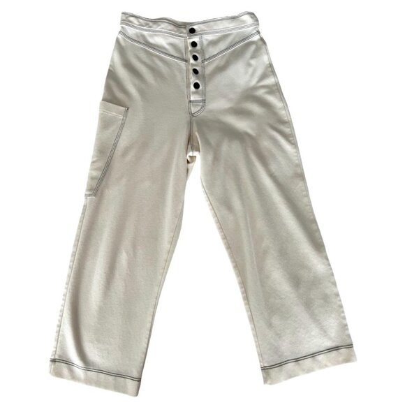 🌸4/$50🌸 ZARA W&B Ivory 5 Button Fly Side Pocket Baggy Capri Pants - Picture 1 of 16